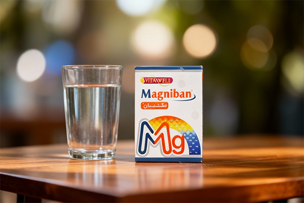 کپسول مگنیبان ویتاول کنار لیوان آب برای کاهش وزن